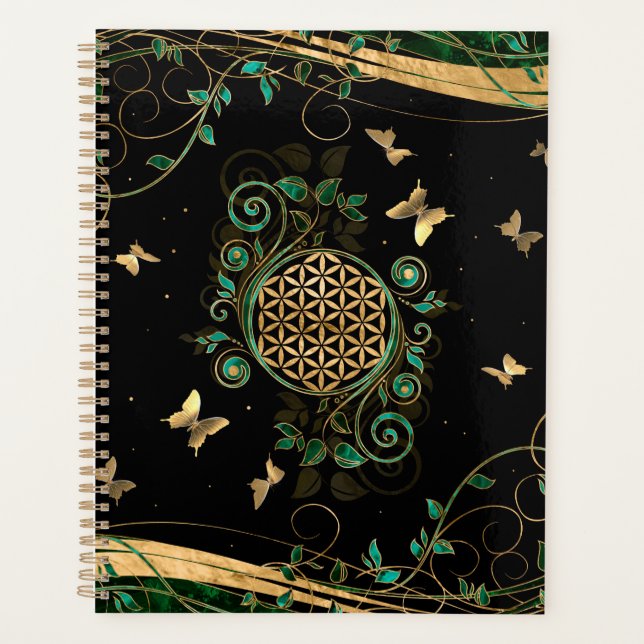 Flower of Life  - Malachite Swirl and Butterflies Planner (Front)