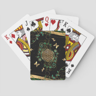 Flower of Life - Malachite Swirl and Butterflies Playing Cards