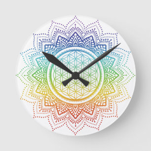 Flower of life   Mandala   Chakra   White Round Clock