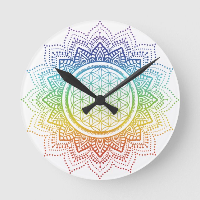Flower of life | Mandala | Chakra | White Round Clock (Front)
