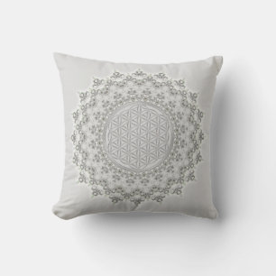 Flower of Life - Mandala grey green Outdoor Cushion