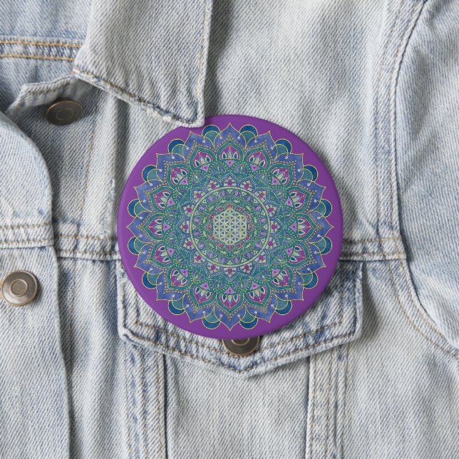 Flower Of Life - Mandala India Style 1 10 Cm Round Badge (In Situ)