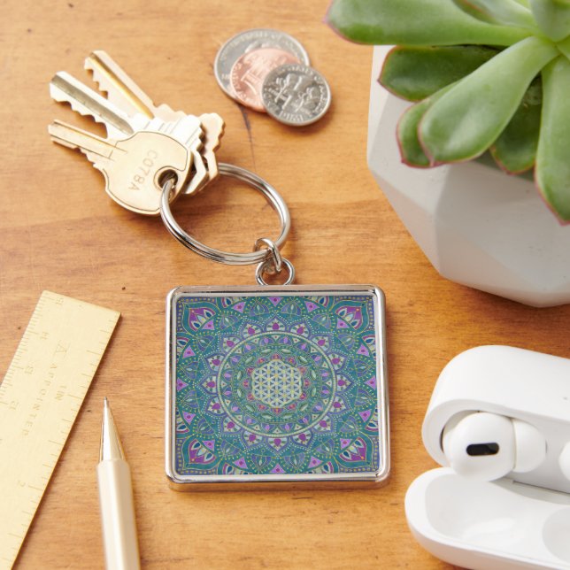 Flower Of Life - Mandala India Style 1 Key Ring (Desk)