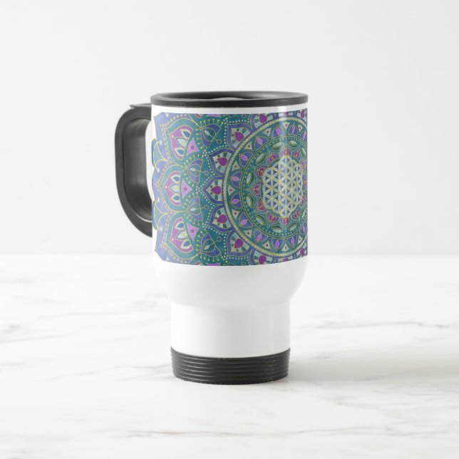 Flower Of Life - Mandala India Style 1 Travel Mug (Front Left)