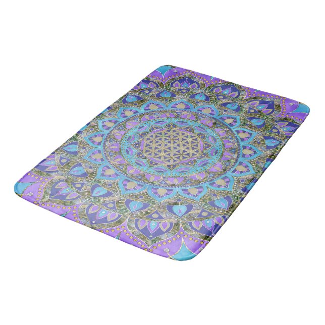 Flower Of Life - Mandala India Style 2 Bath Mat (Angled)