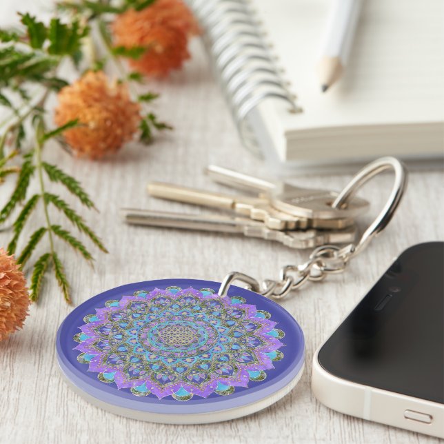 Flower Of Life - Mandala India Style 2 Key Ring (Front Right)