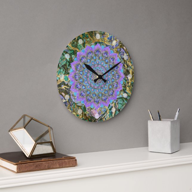 Flower Of Life - Mandala India Style 2 Large Clock (Office)