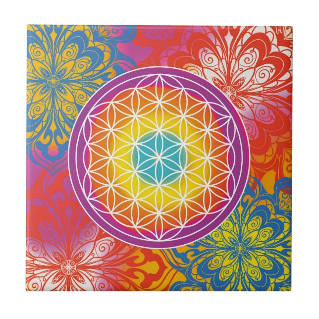 Flower of life mandala zen ceramic tile (Front)
