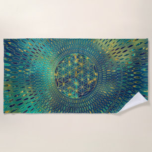 Flower of life Marble and gold Beach Towel