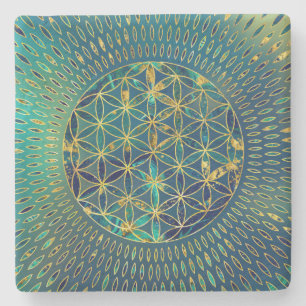 Flower of life Marble and gold Stone Coaster