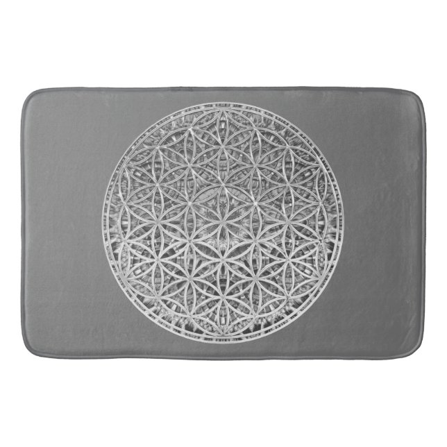 FLOWER OF LIFE - Medal Silver Bath Mat (Front)