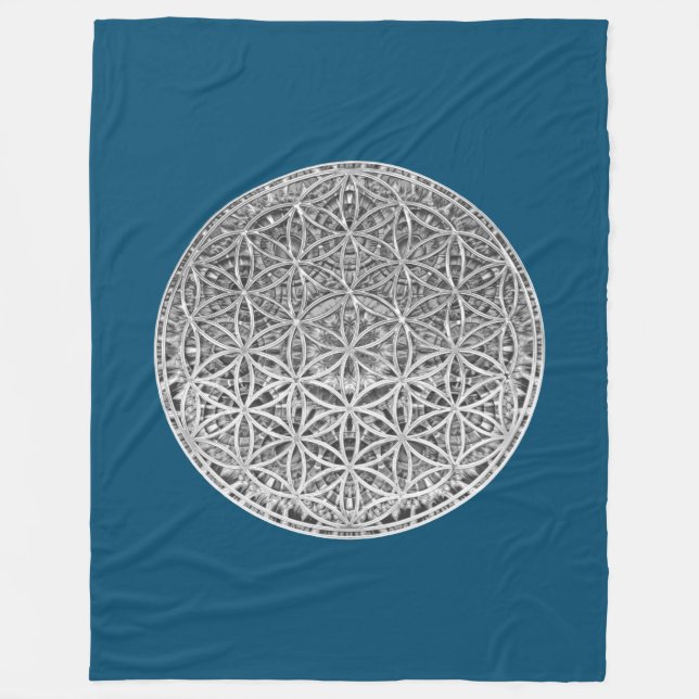 FLOWER OF LIFE - Medal Silver Fleece Blanket (Front)