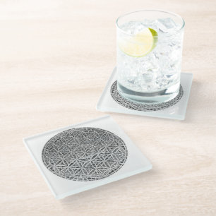 FLOWER OF LIFE - Medal Silver Glass Coaster