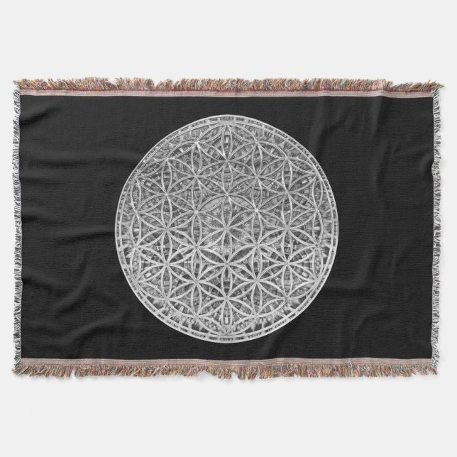 FLOWER OF LIFE - Medal Silver Throw Blanket (Front)