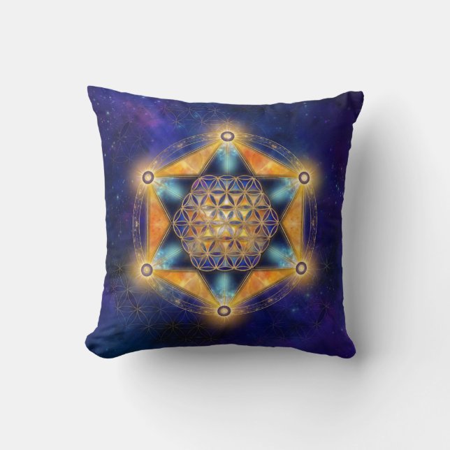 Flower of life Merkaba Star - Sacred Geometry Cushion (Front)