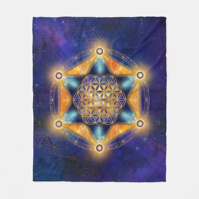 Flower of life Merkaba Star - Sacred Geometry Fleece Blanket (Front)