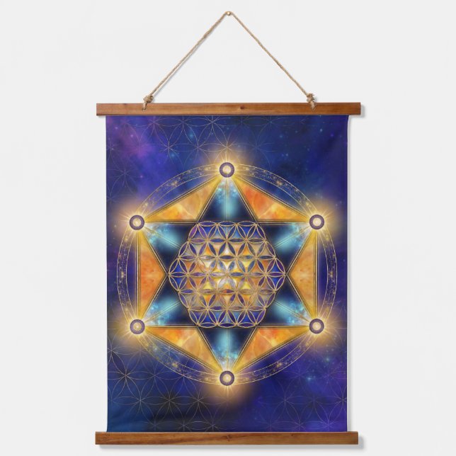 Flower of life Merkaba Star - Sacred Geometry Hanging Tapestry (Front)