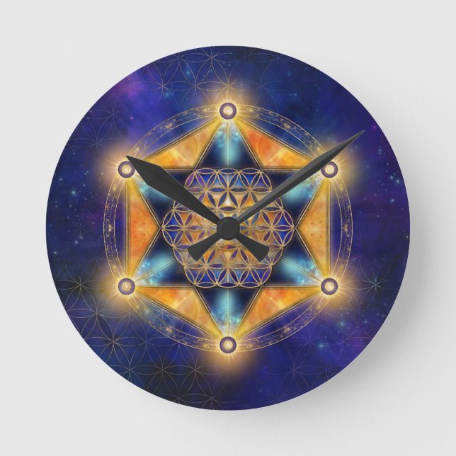 Flower of life Merkaba Star - Sacred Geometry Round Clock (Front)