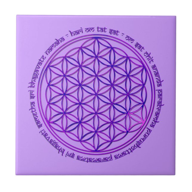 Flower Of Life - Moola Mantra - violet Ceramic Tile (Front)