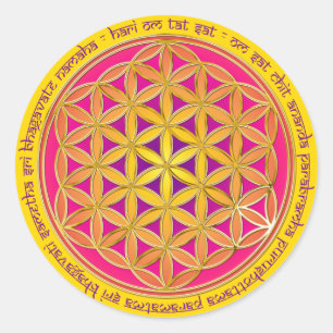Flower Of Life / Moola Mantra yellow Classic Round Sticker