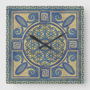 Flower of Life Mosaic Tile Ornament N1 Square Wall Clock