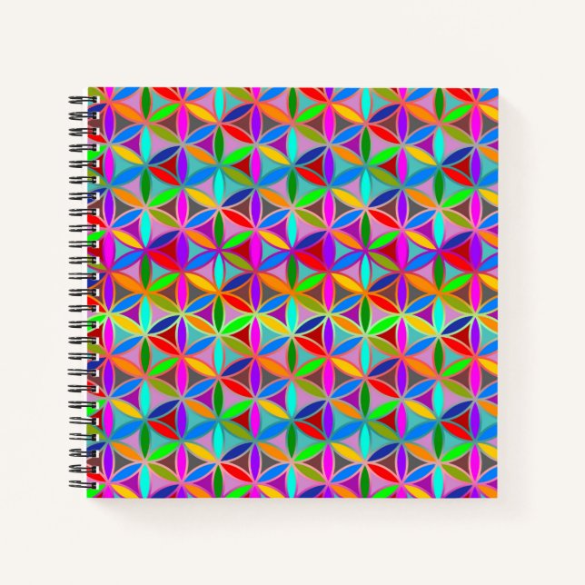 FLOWER OF LIFE - multi coloured gradients pattern Notebook (Front)