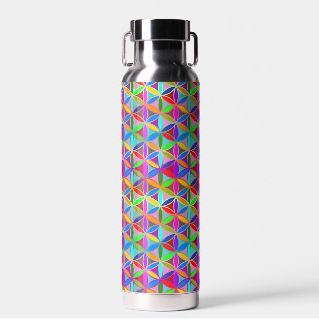 FLOWER OF LIFE - multi coloured gradients pattern Water Bottle (Front)