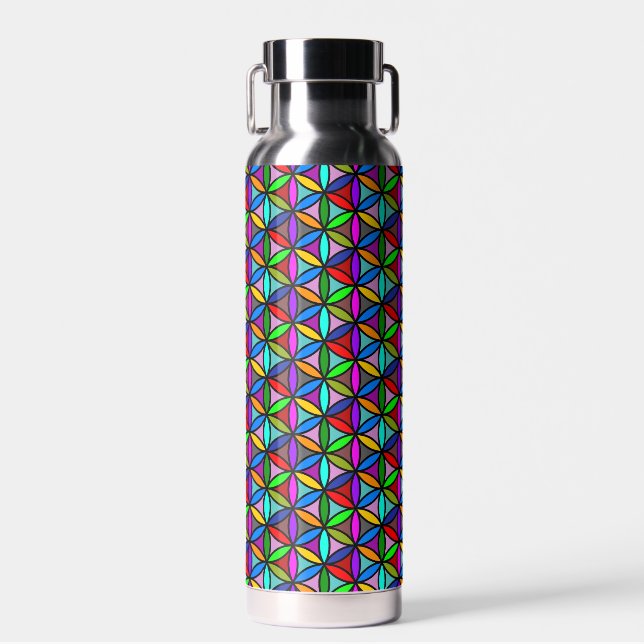FLOWER OF LIFE - multi coloured gradients pattern  Water Bottle (Front)