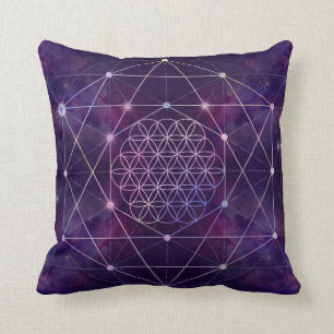 Flower of Life on Nebula - sky Cushion