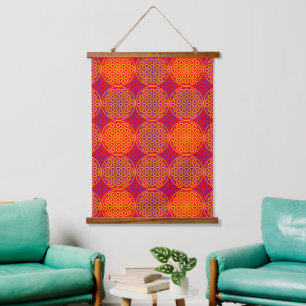 FLOWER OF LIFE - orange pink pattern Hanging Tapestry