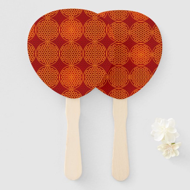 FLOWER OF LIFE - orange red pattern Hand Fan (Front and Back)