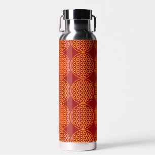 FLOWER OF LIFE - orange red pattern Water Bottle
