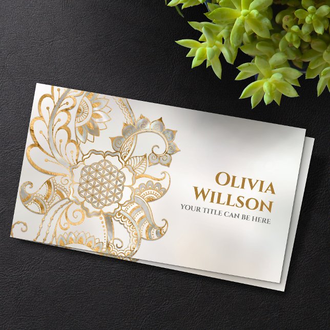 Flower of life Ornament - Pearl and Gold Business Card (Creator Uploaded)