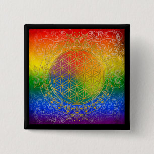 Flower of Life - Ornament Rainbow gold 15 Cm Square Badge