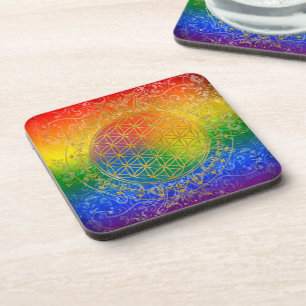 Flower of Life - Ornament Rainbow gold Coaster