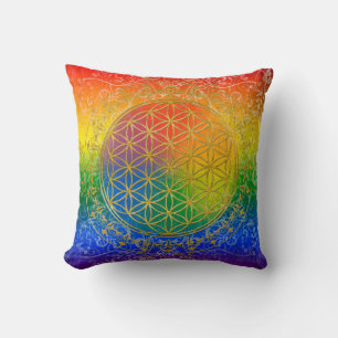 Flower of Life - Ornament Rainbow gold Cushion