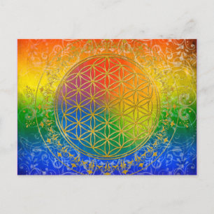 Flower of Life - Ornament Rainbow gold Postcard