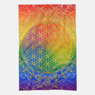 Flower of Life - Ornament Rainbow gold Tea Towel