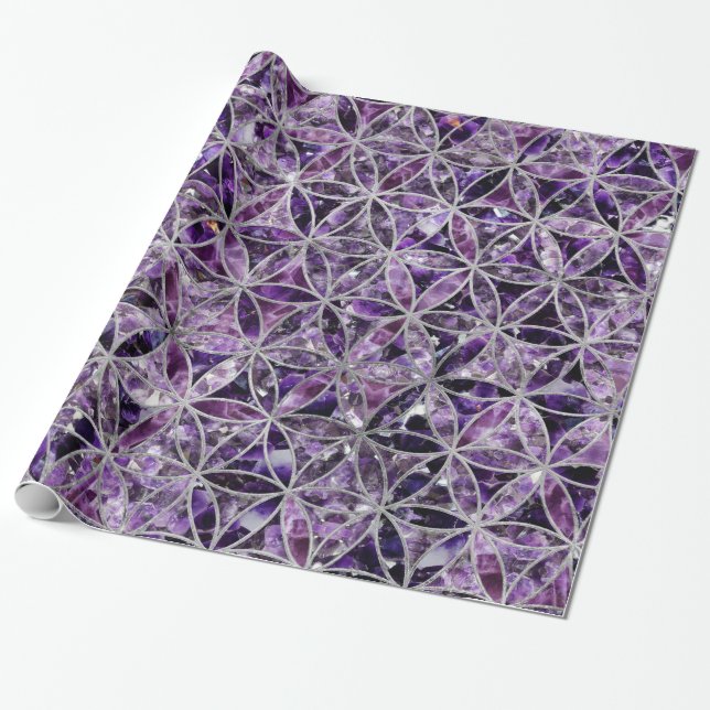 Flower of life pattern - Amethyst and Silver Wrapping Paper (Unrolled)