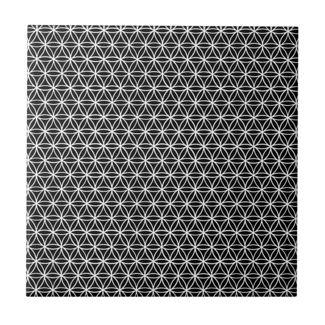 Flower of Life Pattern: Black & White Ceramic Tile (Front)