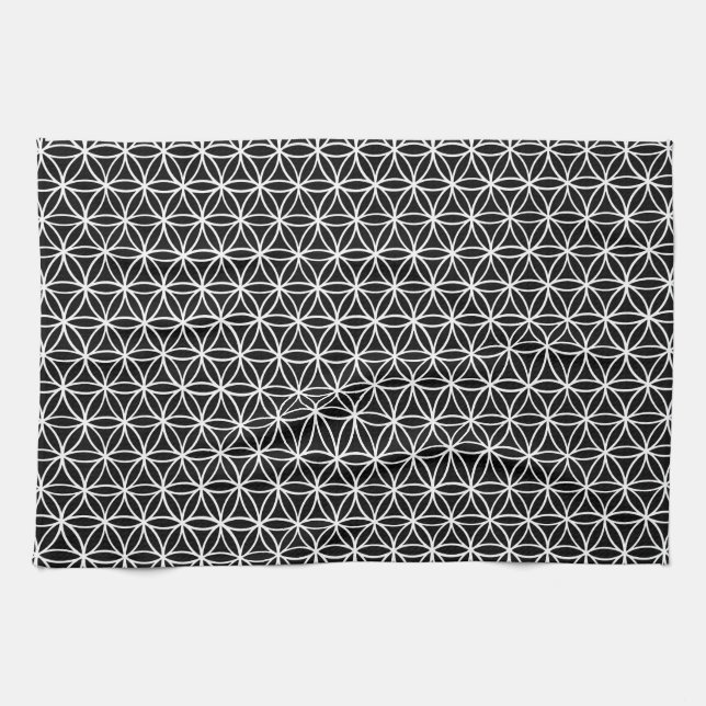 Flower of Life Pattern: Black & White Tea Towel (Horizontal)
