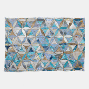 Flower of Life pattern- Blue marbles and pearl Tea Towel