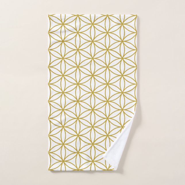 Flower of Life Pattern Gold on White Hand Towel (Hand Towel)