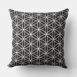 Flower of Life Pattern White on Black Cushion