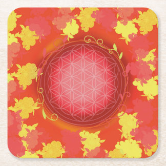 flower of life,pink, flower, natural,sacred square paper coaster
