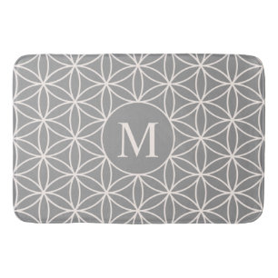 Flower of Life Ptn Cream on Grey (Personalised) Bath Mat