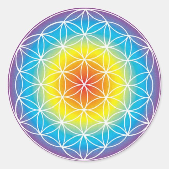 Flower of Life ~ Rainbow Classic Round Sticker (Front)