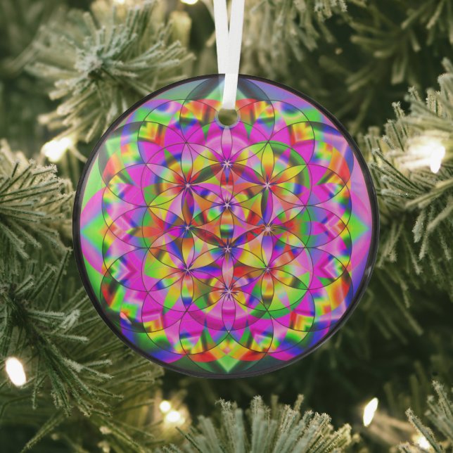 Flower of Life rainbow Glass Ornament (Insitu)