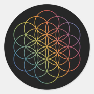 Flower of Life Rainbow Gradient Pattern on Black Classic Round Sticker