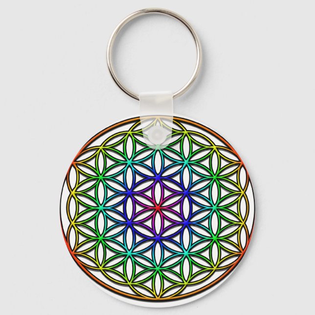 Flower of Life (rainbow) sacred geometry symbol Key Ring (Front)